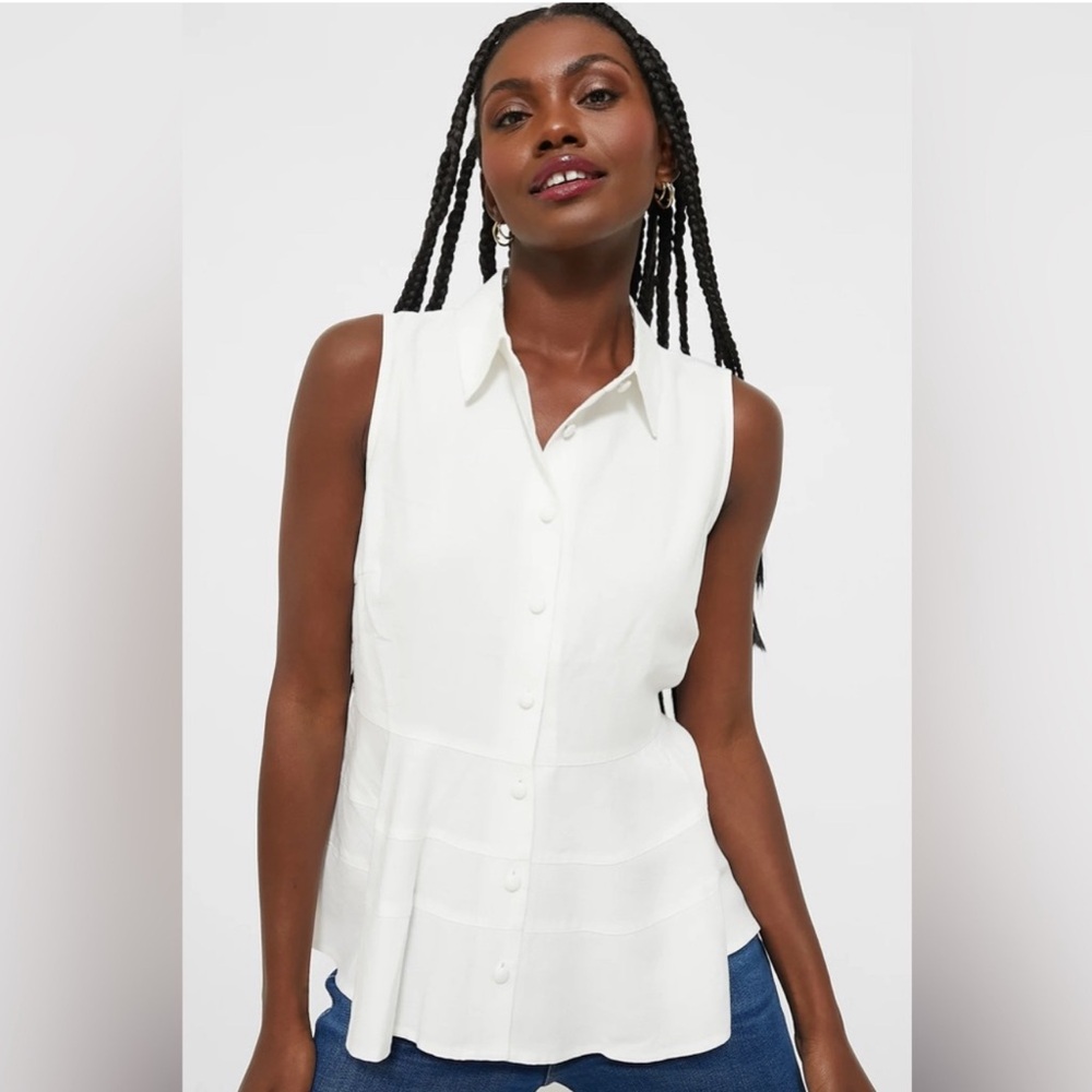 Tuckernuck Pomander Place White Sleeveless Peplum Top—Size L—NWT